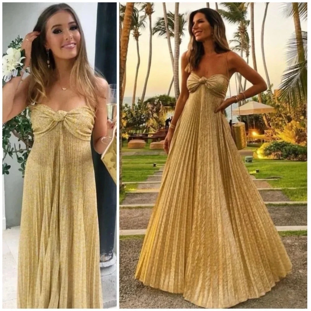 Alexis Joya Pleated Strapless Gown Maxi Dress
Metallic Gold Lame Rare SZ S - Picture 1 of 11